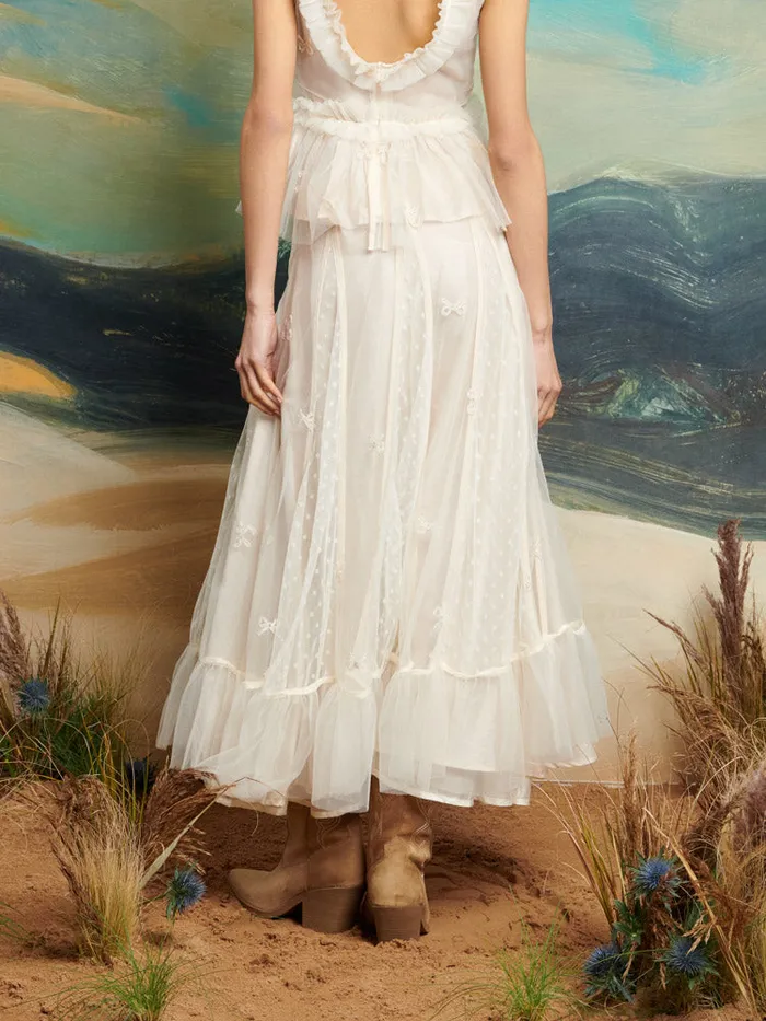 Women Sister Jane Bottoms DREAM Jolene Tulle Ruffle Midi Skirt Vintage Cream