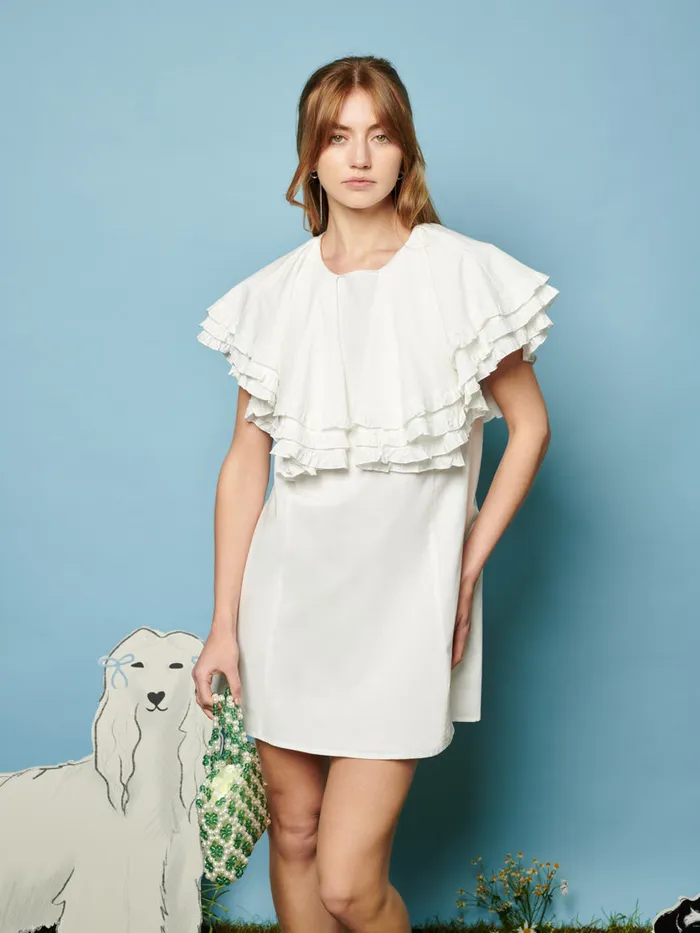 Women Sister Jane Dresses Collie Lace Trim Mini Dress Pearled Ivory