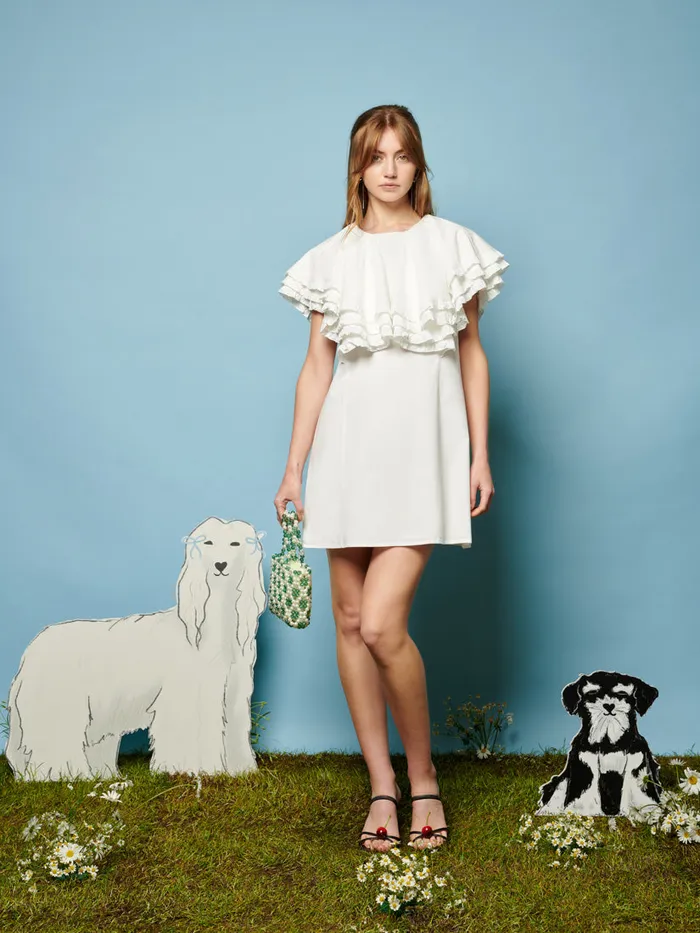 Women Sister Jane Dresses Collie Lace Trim Mini Dress Pearled Ivory