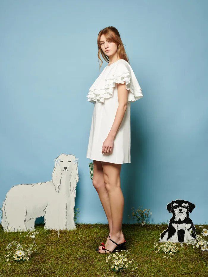 Women Sister Jane Dresses Collie Lace Trim Mini Dress Pearled Ivory