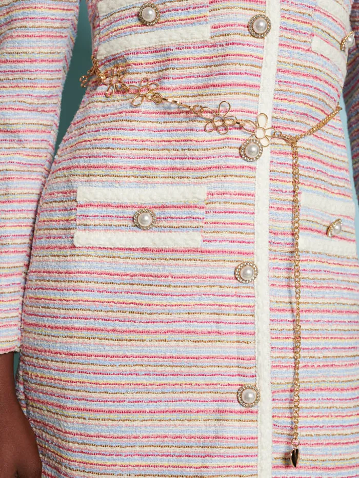 Women Sister Jane Dresses DREAM Honeydew Tweed Mini Dress Rainbow Stripes