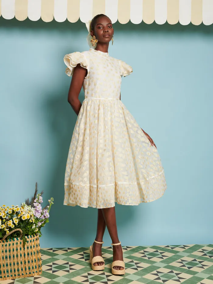 Women Sister Jane Dresses DREAM Marigold Jacquard Midi Dress Gold Ivory