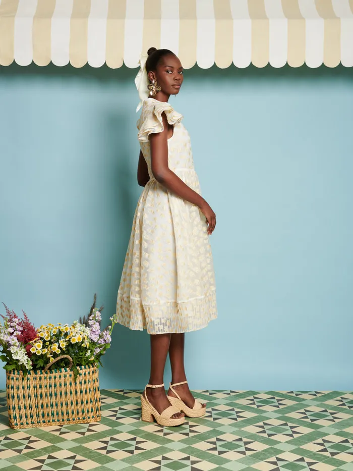 Women Sister Jane Dresses DREAM Marigold Jacquard Midi Dress Gold Ivory