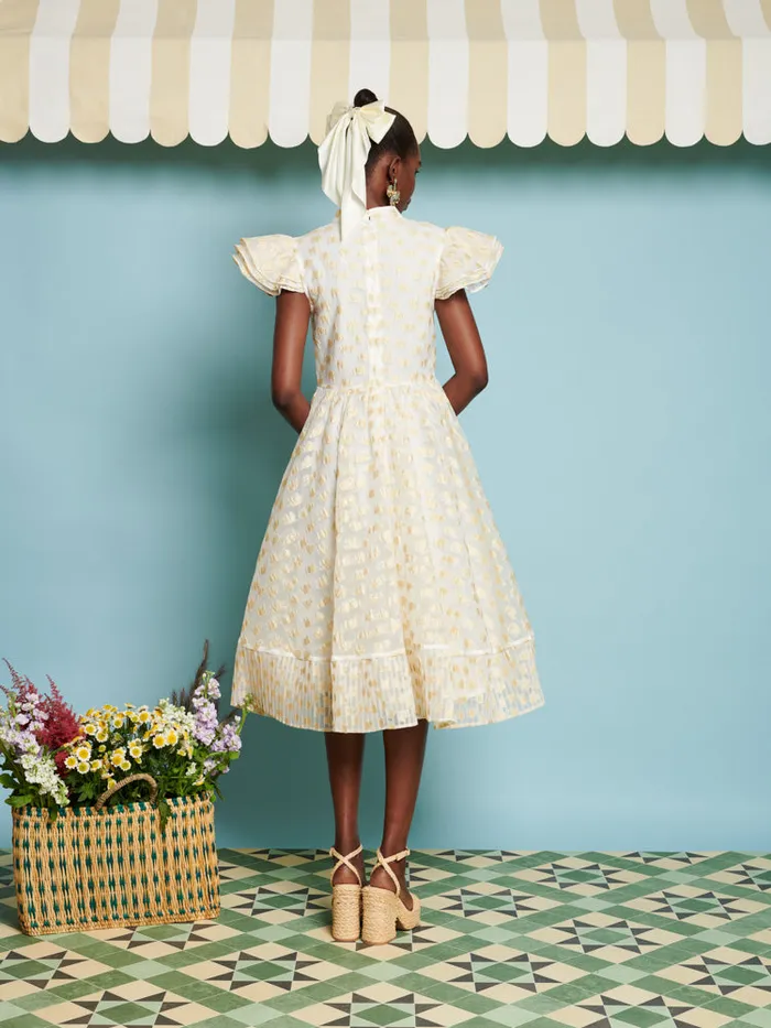Women Sister Jane Dresses DREAM Marigold Jacquard Midi Dress Gold Ivory