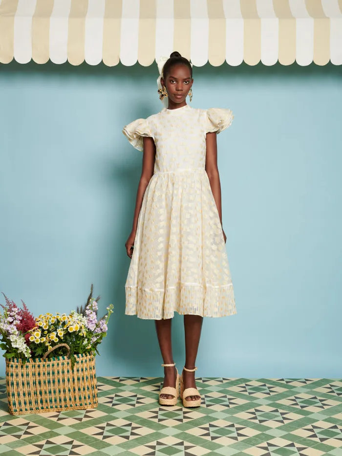 Women Sister Jane Dresses DREAM Marigold Jacquard Midi Dress Gold Ivory