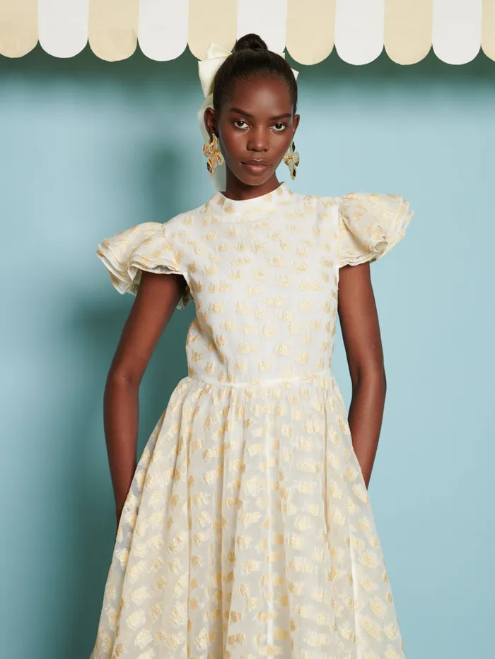 Women Sister Jane Dresses DREAM Marigold Jacquard Midi Dress Gold Ivory