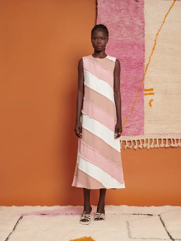 Women Sister Jane Dresses Ghospell Bea Striped Midi Dress Nude Blush Ivory