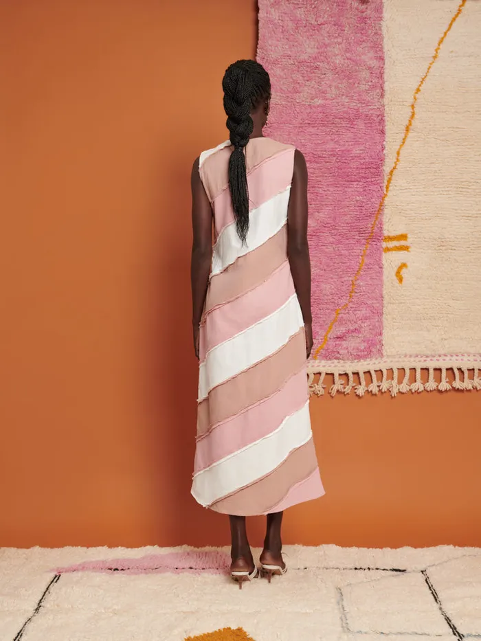 Women Sister Jane Dresses Ghospell Bea Striped Midi Dress Nude Blush Ivory