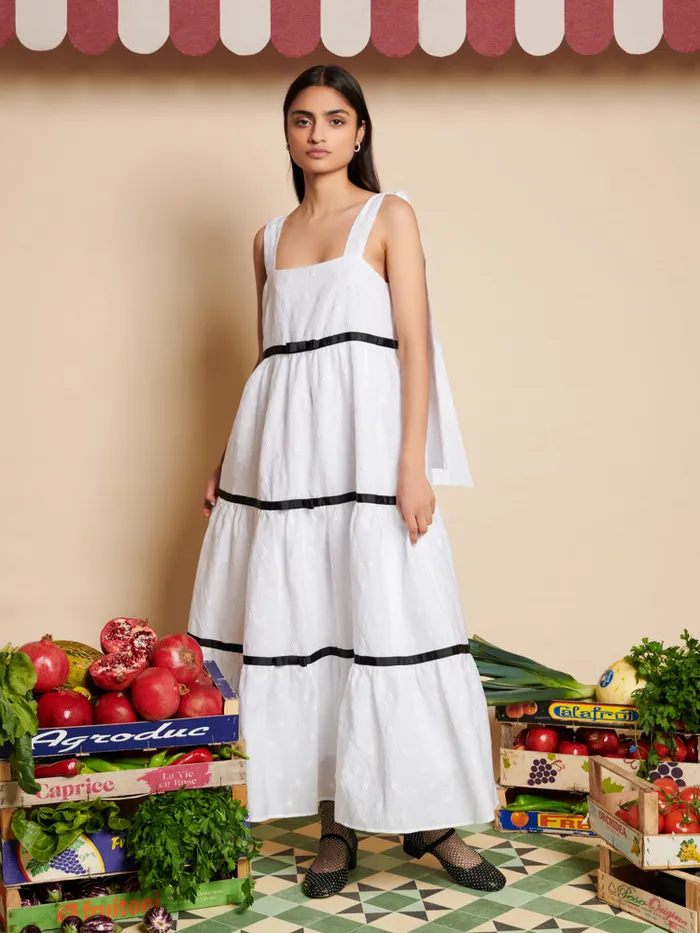 Women Sister Jane Dresses Meadow Jacquard Midi Dress Snow White