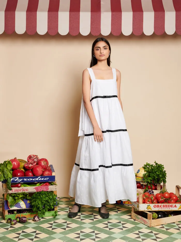 Women Sister Jane Dresses Meadow Jacquard Midi Dress Snow White