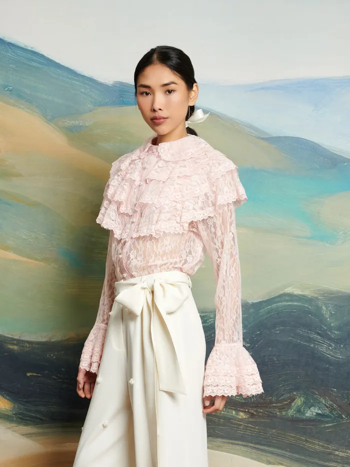 Women Sister Jane Tops DREAM Filly Lace Ruffle Blouse Rose Pink