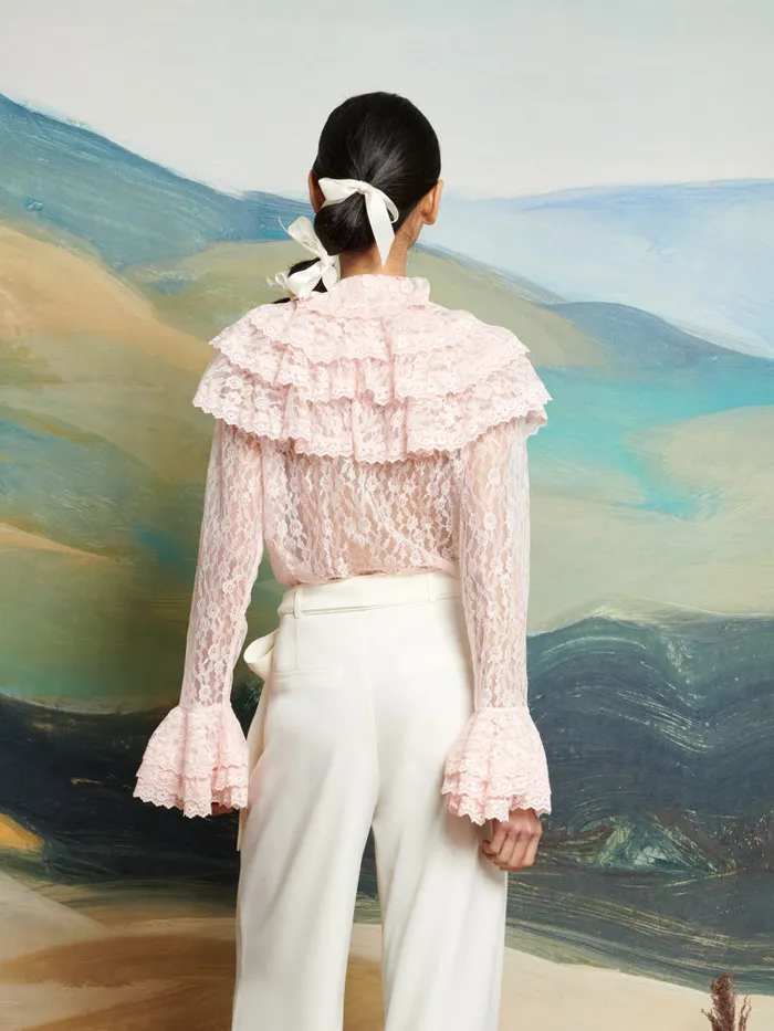 Women Sister Jane Tops DREAM Filly Lace Ruffle Blouse Rose Pink