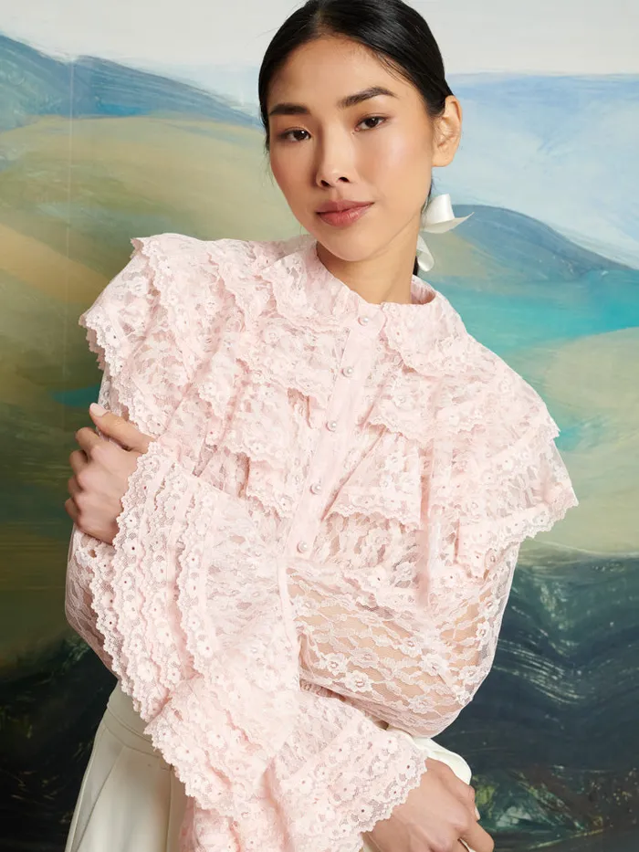 Women Sister Jane Tops DREAM Filly Lace Ruffle Blouse Rose Pink