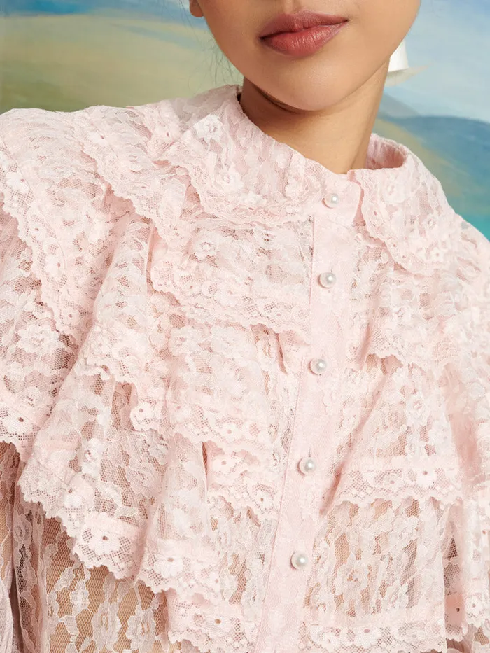 Women Sister Jane Tops DREAM Filly Lace Ruffle Blouse Rose Pink