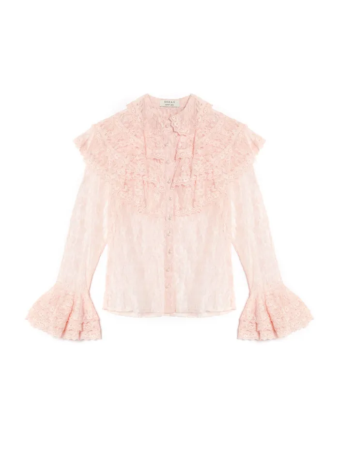 Women Sister Jane Tops DREAM Filly Lace Ruffle Blouse Rose Pink