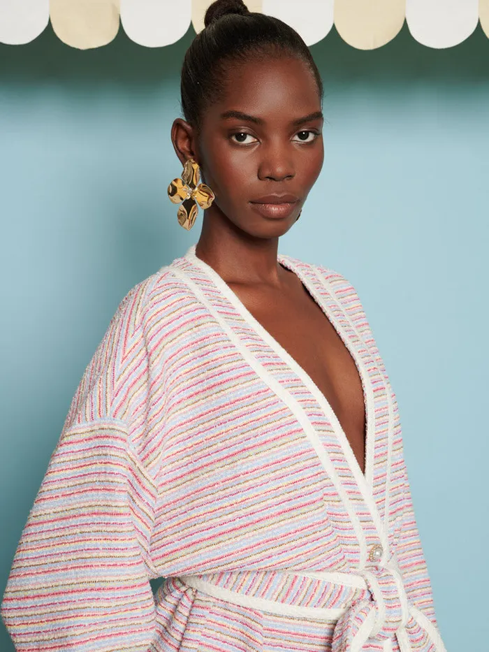 Women Sister Jane Tops DREAM Honeydew Tweed Cardigan Rainbow Stripes
