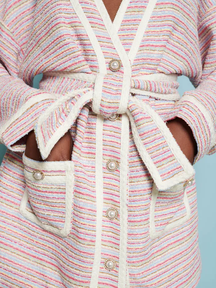 Women Sister Jane Tops DREAM Honeydew Tweed Cardigan Rainbow Stripes