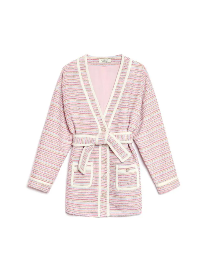 Women Sister Jane Tops DREAM Honeydew Tweed Cardigan Rainbow Stripes