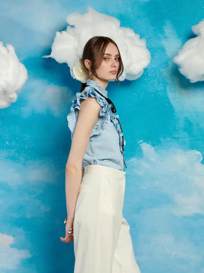 Women Sister Jane Tops Lasso Pleat Blouse Baby Blue