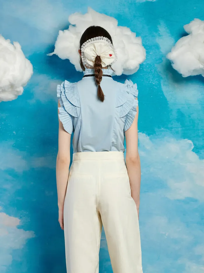 Women Sister Jane Tops Lasso Pleat Blouse Baby Blue