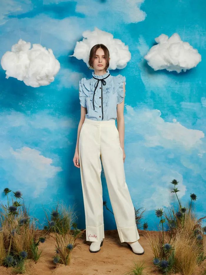 Women Sister Jane Tops Lasso Pleat Blouse Baby Blue