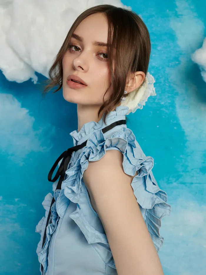 Women Sister Jane Tops Lasso Pleat Blouse Baby Blue