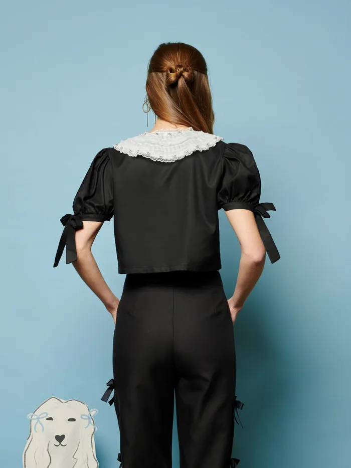 Women Sister Jane Tops Sandy Bow Top Coal Black