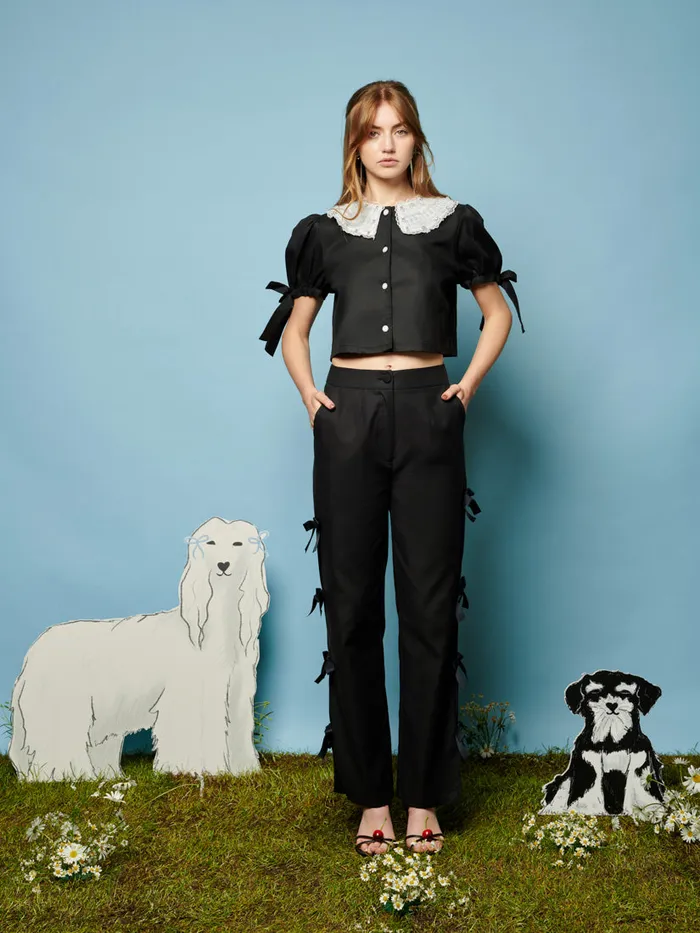 Women Sister Jane Tops Sandy Bow Top Coal Black