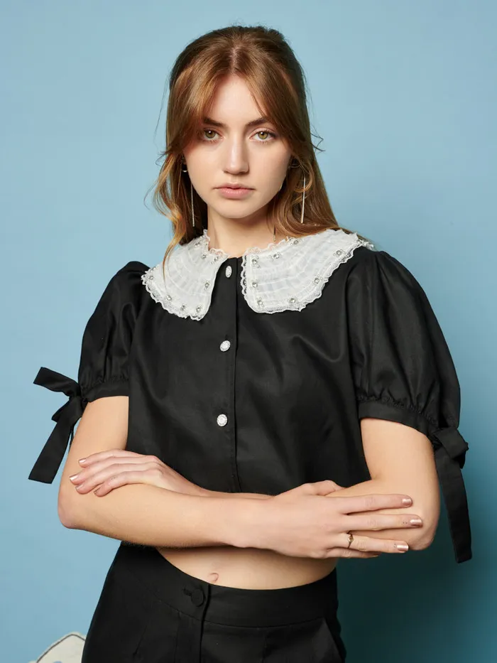 Women Sister Jane Tops Sandy Bow Top Coal Black