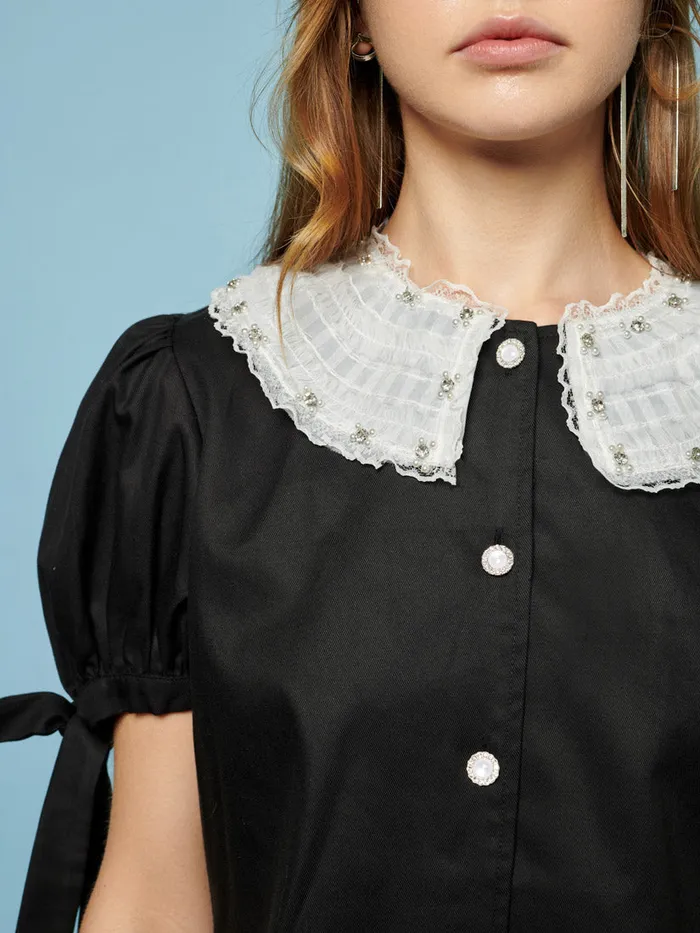 Women Sister Jane Tops Sandy Bow Top Coal Black