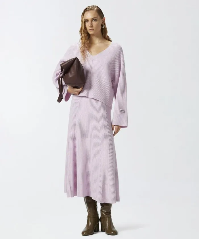 Women Skirts Pinko Flared Cashmereblend Ribbed Knit Skirt Lilacseductive Orchid
