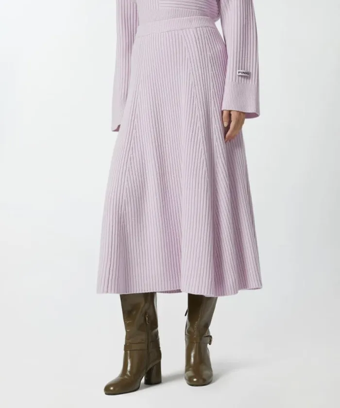 Women Skirts Pinko Flared Cashmereblend Ribbed Knit Skirt Lilacseductive Orchid
