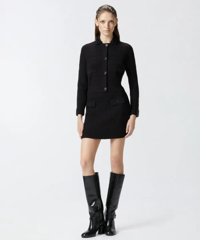 Women Skirts Pinko Knit Mini Skirt With Geometric Stitching Limo Black