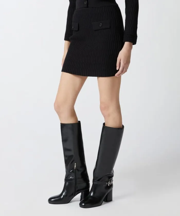 Women Skirts Pinko Knit Mini Skirt With Geometric Stitching Limo Black