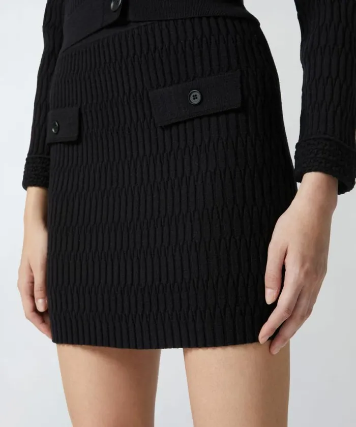 Women Skirts Pinko Knit Mini Skirt With Geometric Stitching Limo Black