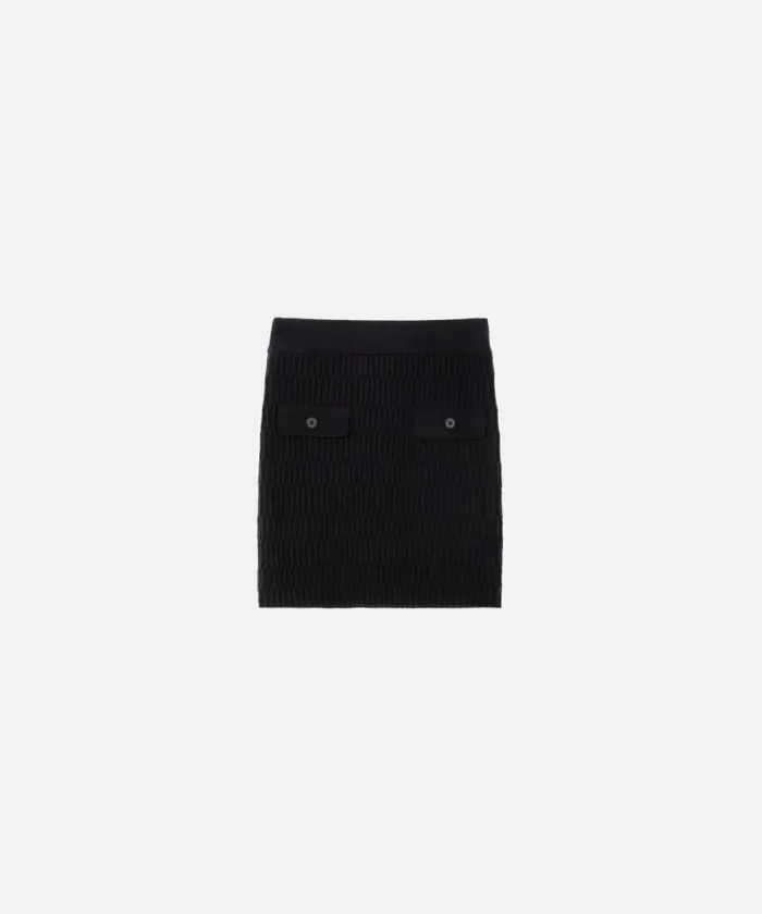 Women Skirts Pinko Knit Mini Skirt With Geometric Stitching Limo Black