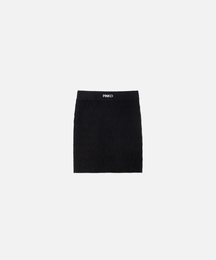 Women Skirts Pinko Knit Mini Skirt With Geometric Stitching Limo Black