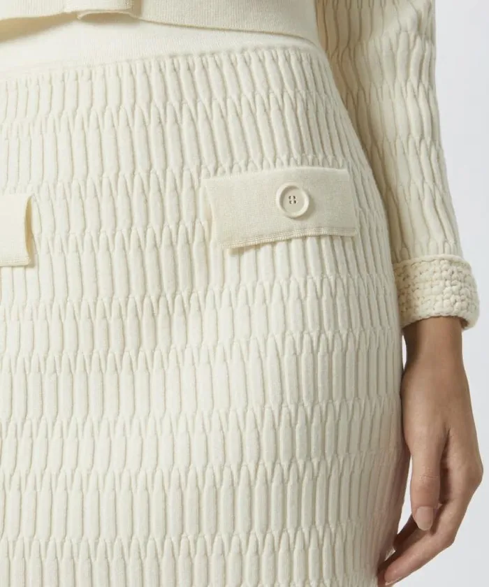 Women Skirts Pinko Knit Mini Skirt With Geometric Stitching Meringue White Women Skirts Pinko Knit Mini Skirt With Geometric Stitching Meringue White