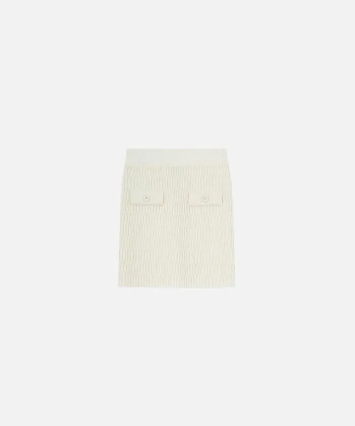 Women Skirts Pinko Knit Mini Skirt With Geometric Stitching Meringue White Women Skirts Pinko Knit Mini Skirt With Geometric Stitching Meringue White