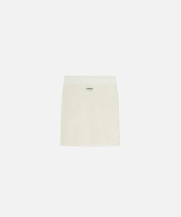 Women Skirts Pinko Knit Mini Skirt With Geometric Stitching Meringue White Women Skirts Pinko Knit Mini Skirt With Geometric Stitching Meringue White