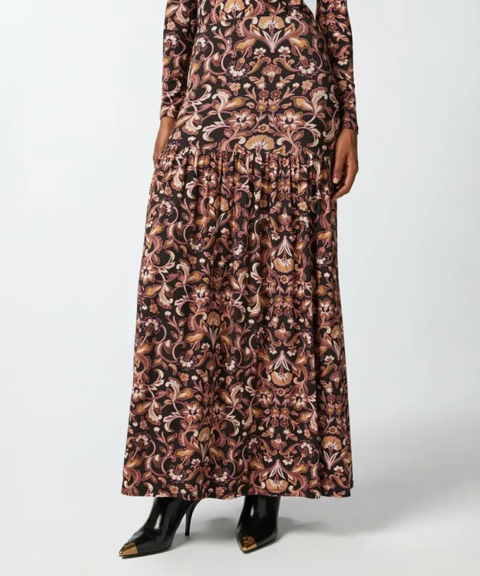 Women Skirts Pinko Long Floral Jersey Skirt Multi Brownbeige Women Skirts Pinko Long Floral Jersey Skirt Multi Brownbeige