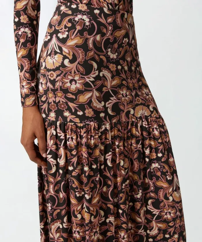 Women Skirts Pinko Long Floral Jersey Skirt Multi Brownbeige Women Skirts Pinko Long Floral Jersey Skirt Multi Brownbeige