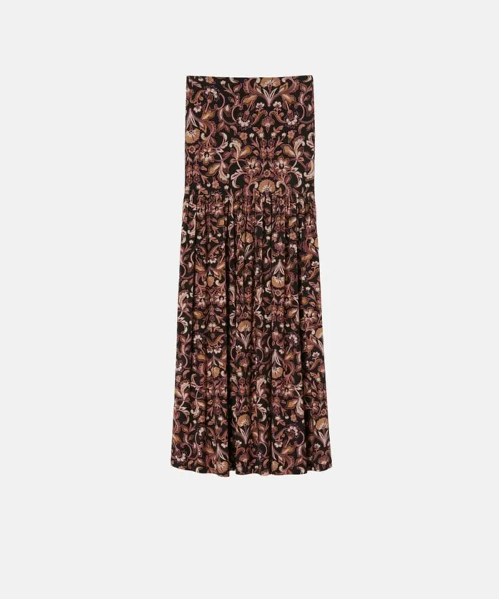 Women Skirts Pinko Long Floral Jersey Skirt Multi Brownbeige Women Skirts Pinko Long Floral Jersey Skirt Multi Brownbeige