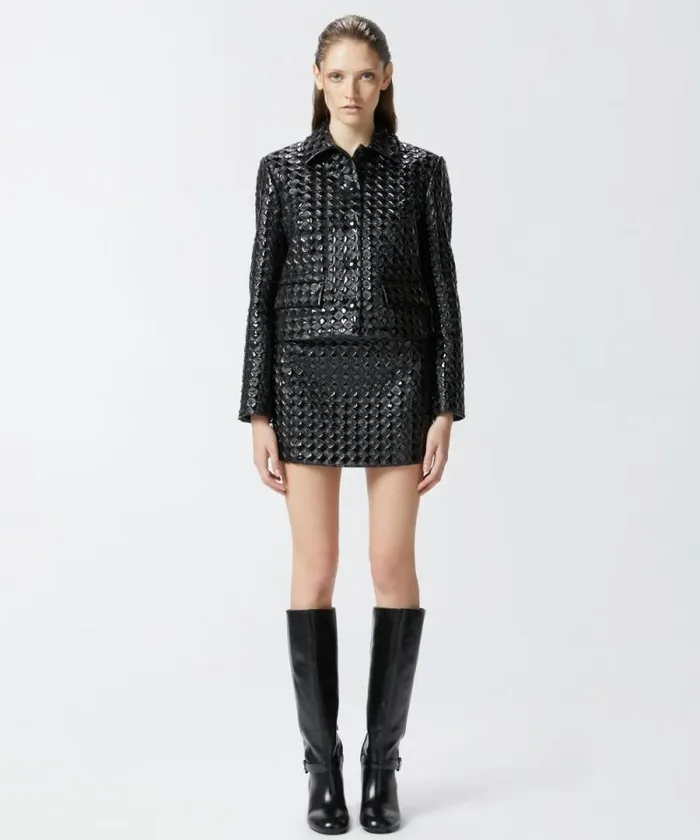 Women Skirts Pinko Patent Leather Mini Skirt With Quilted Pattern Limo Black