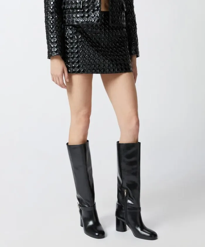 Women Skirts Pinko Patent Leather Mini Skirt With Quilted Pattern Limo Black Women Skirts Pinko Patent Leather Mini Skirt With Quilted Pattern Limo Black
