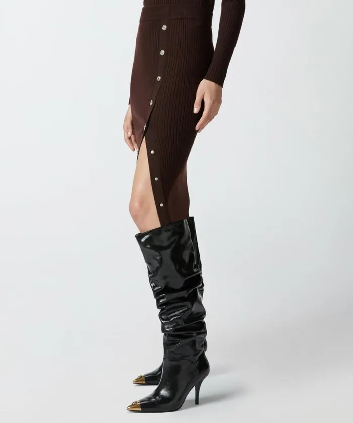 Women Skirts Pinko Ribbed Calflength Skirt With Buttons Brown Women Skirts Pinko Ribbed Calflength Skirt With Buttons Brown