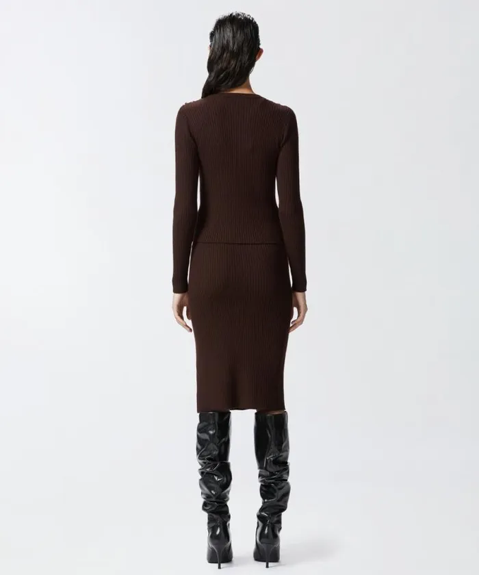 Women Skirts Pinko Ribbed Calflength Skirt With Buttons Brown Women Skirts Pinko Ribbed Calflength Skirt With Buttons Brown