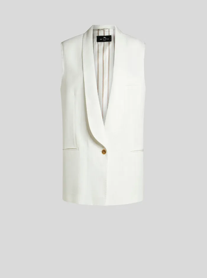 Women Slub Fabric Waistcoat Etro Jackets
