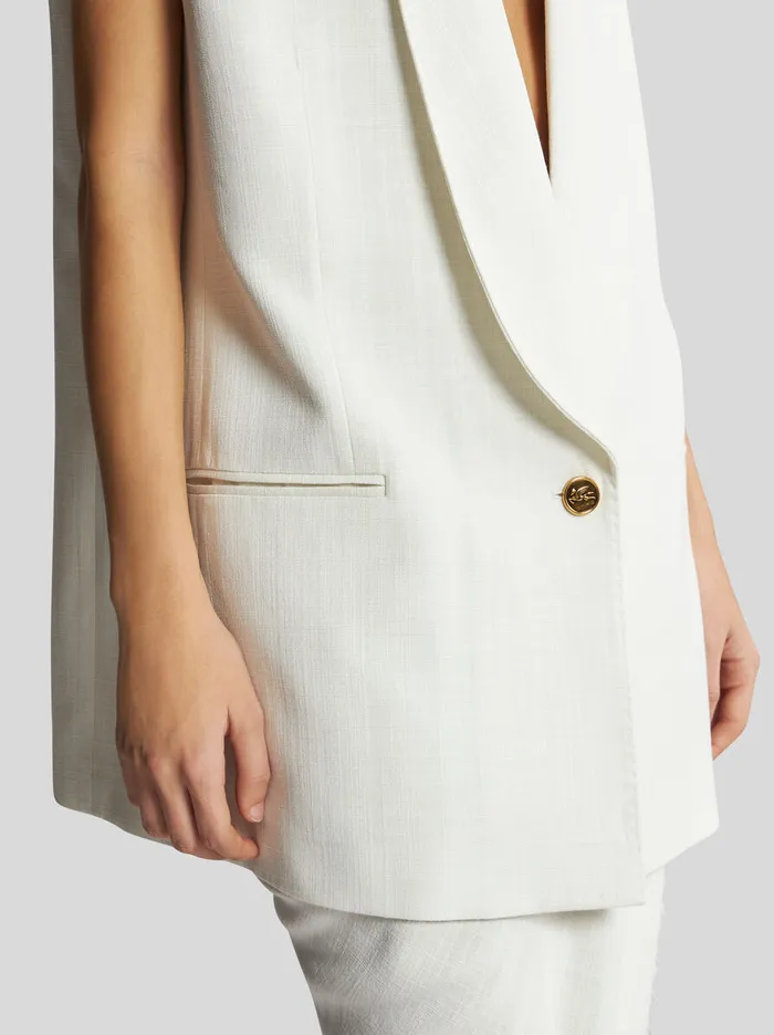 Women Slub Fabric Waistcoat Etro Jackets