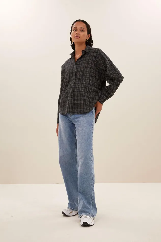 Women Small Check Blouse Caramel Bybar Blouses